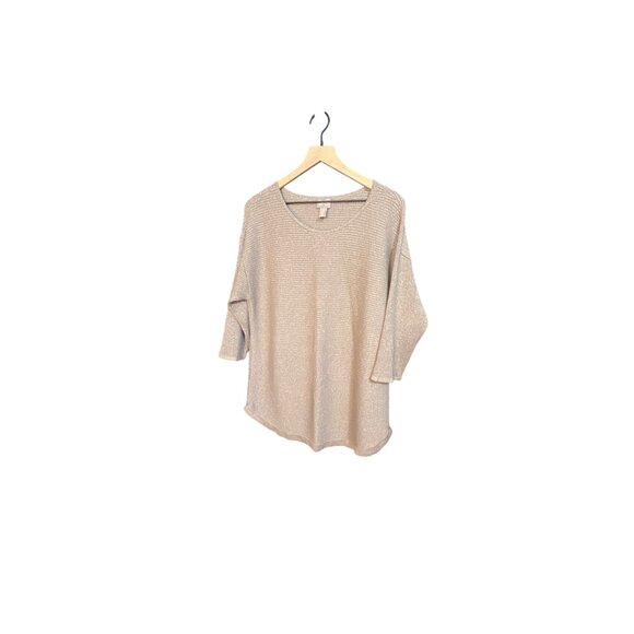 Metallic Beige Ribbed 3/4 Sleeve Knit Top By Chicos Size 3 XL - Picture 2 of 5